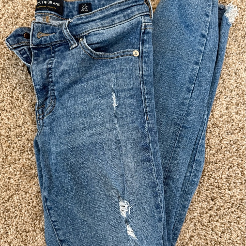 Lucky Brand Blue Ava Skinny Ankle Length Jeans with Distressed Details